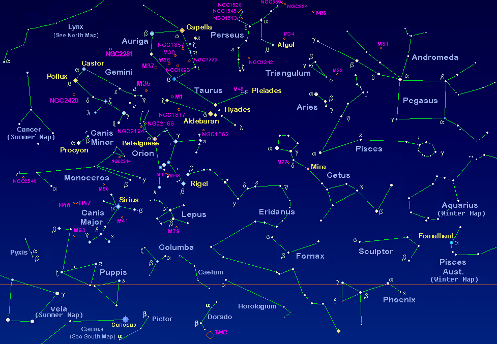 Constellations In The Sky. The December night sky is