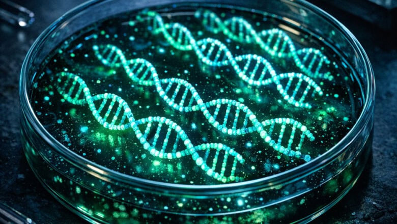 Glowing arsenic-based bacterial DNA strands in a laboratory petri dish
